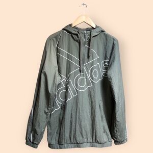 Adidas Essentials Giant Logo Windbreaker Pullover Jacket Sage Green MENS Small